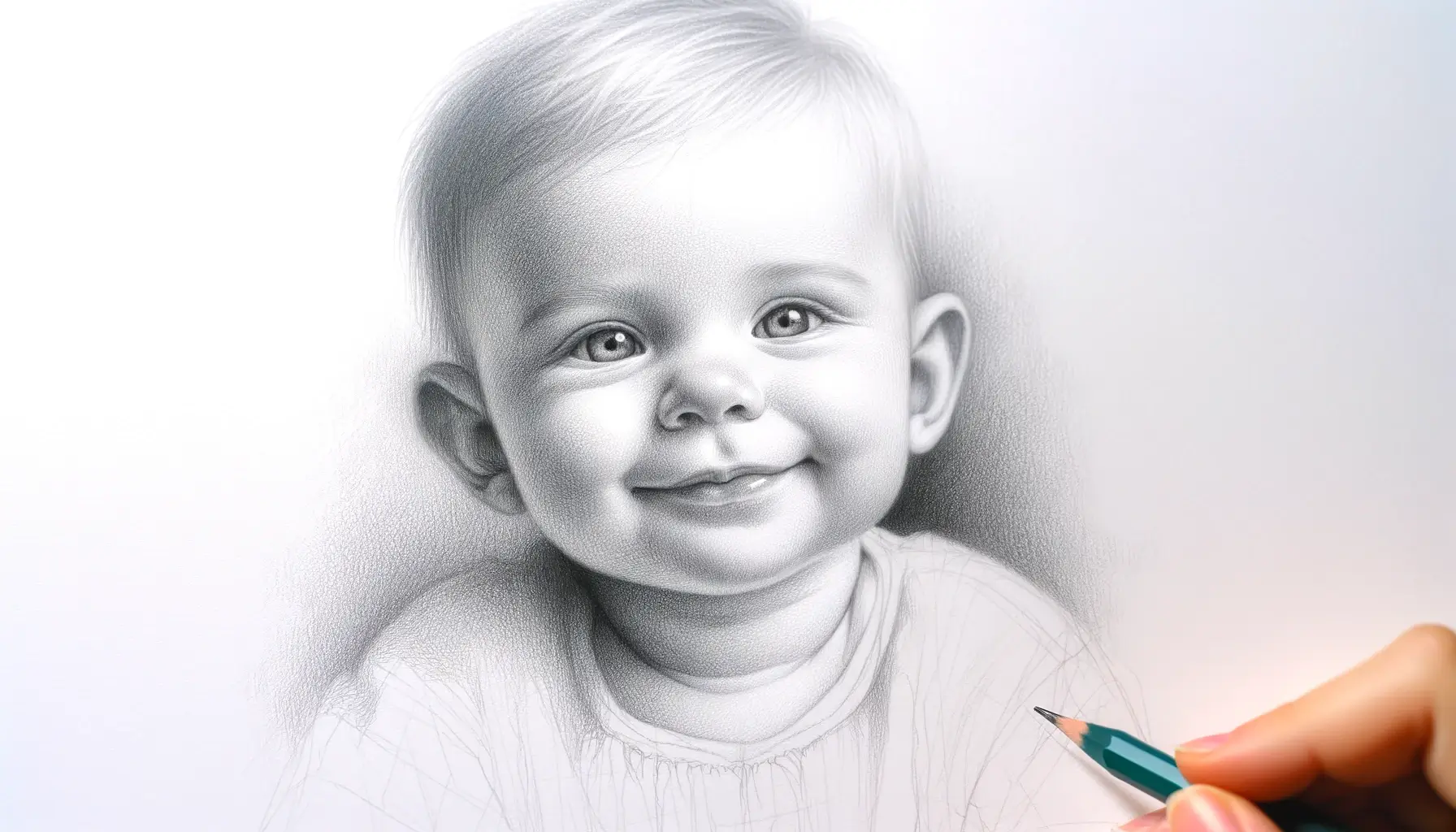 Skitsetegning af sød baby der smiler