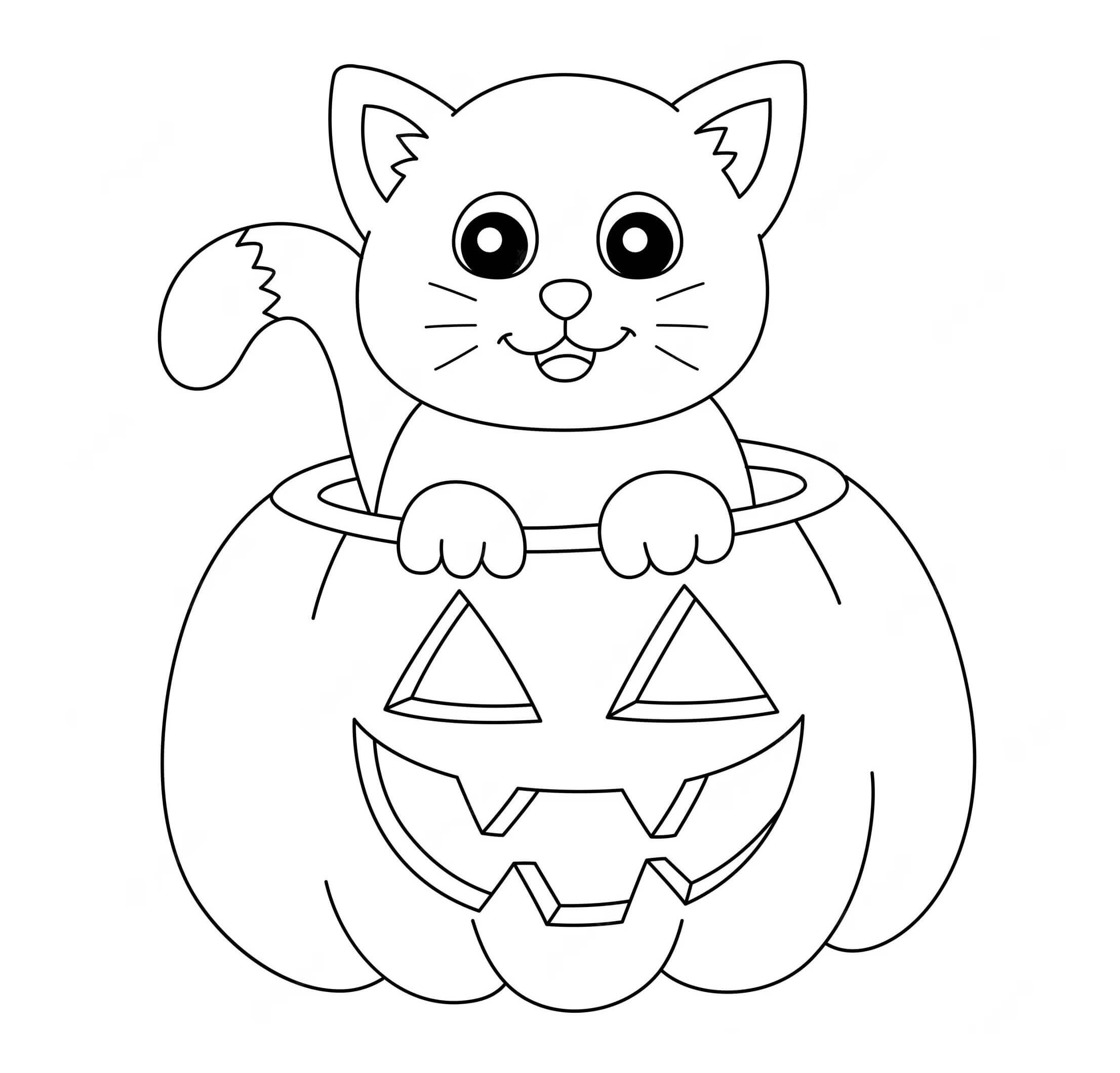 Halloween tegning af græskar med kat