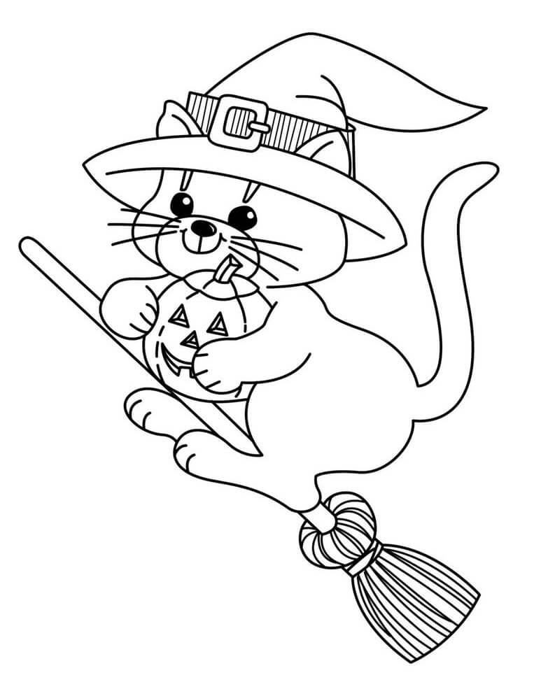 Halloween tegning af kat som heks