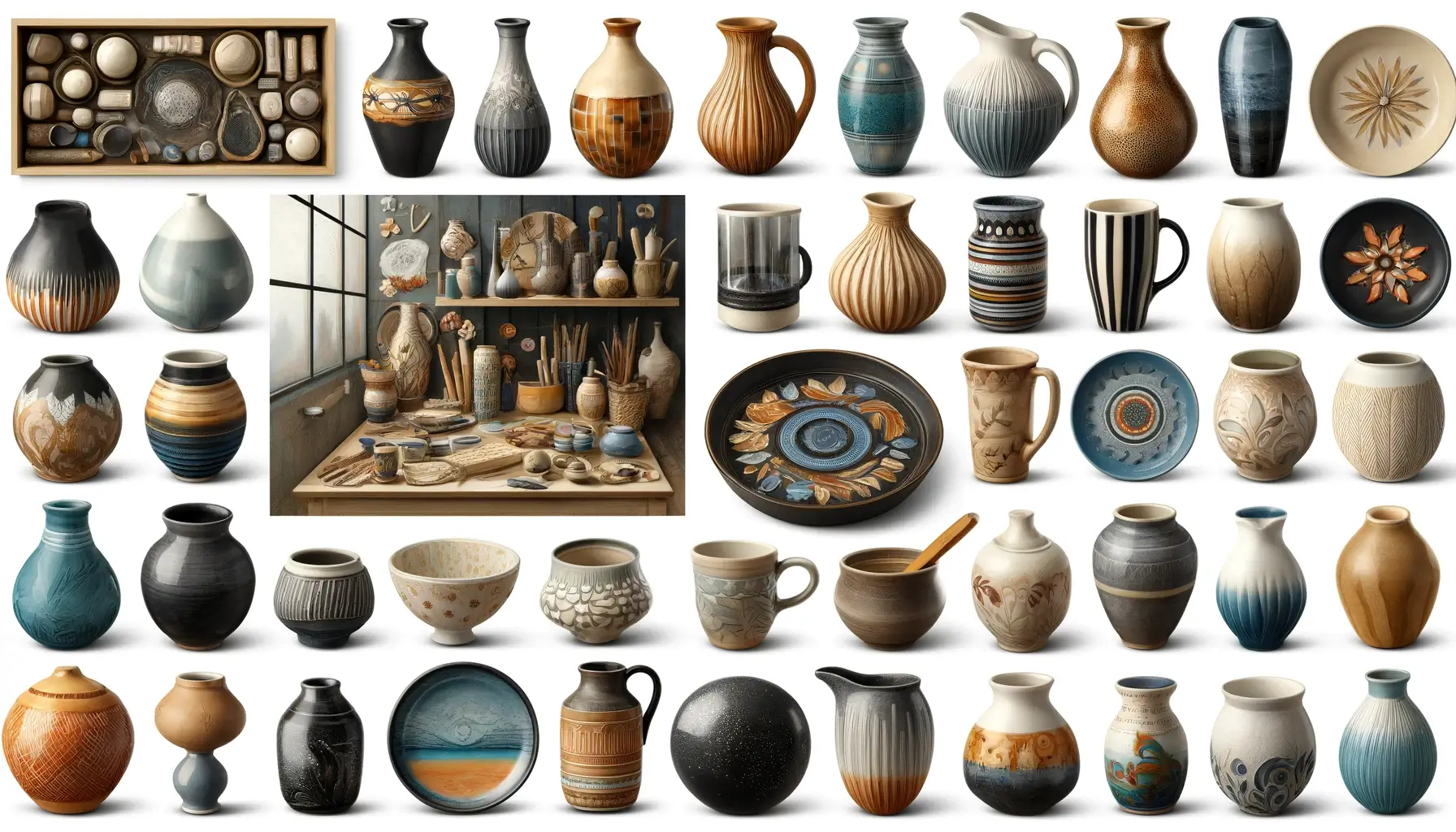 Inspiration collage med forskellige keramik maling og design