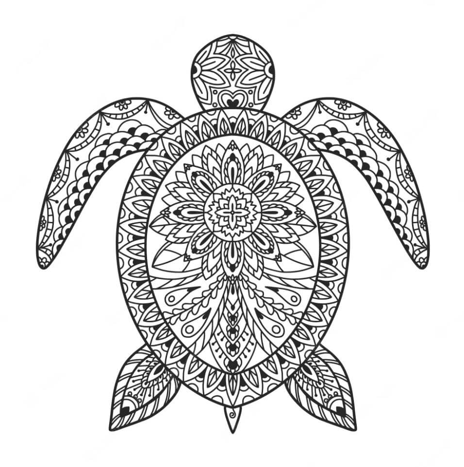 Nem mandala tegning af en skildpadde